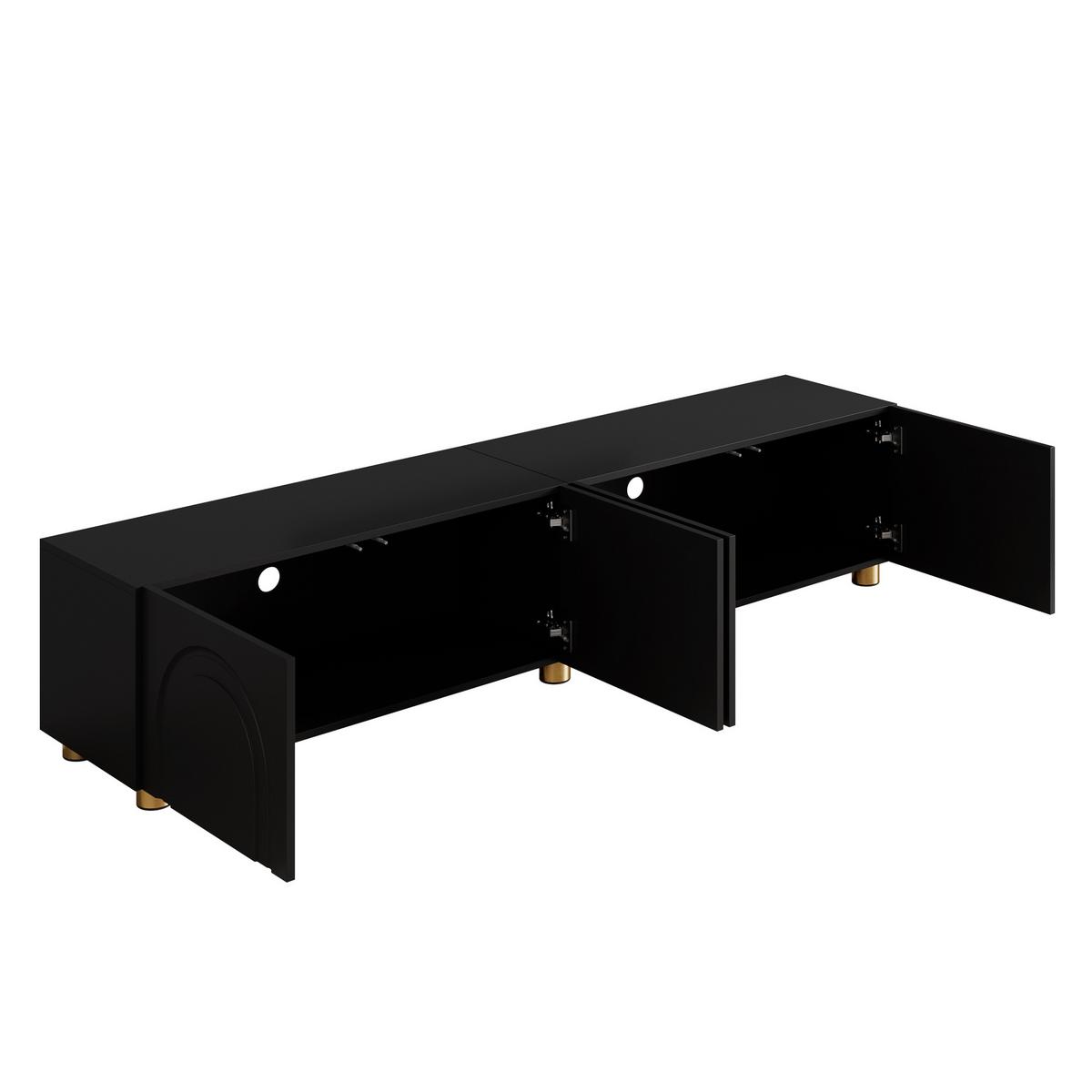 TV-LOWBOARD Schwarz 180cm mit 3D-Bogenrelief 4 Türen & Metallfüßen - Schwarz, Holzwerkstoff (180/40/35cm) - Urban Meuble
