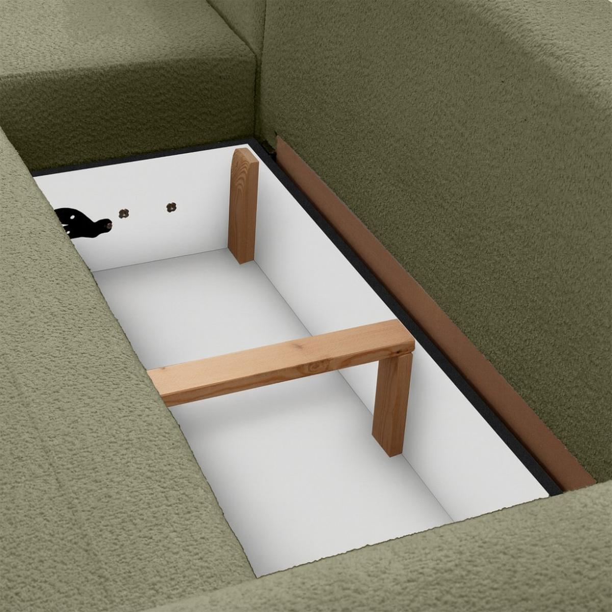 WOHNLANDSCHAFT Oliver mit Schlaffunktion, Grün, Bouclé-Stoff - Schwarz/Grün, Holzwerkstoff (355/87/160cm) - Beautysofa