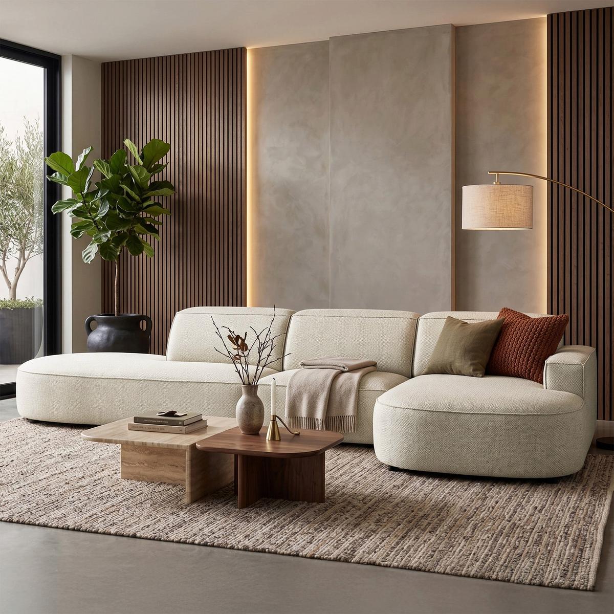 ECKSOFA Sallmo L-Form, 3-Sitzer, rechts 358 cm - Creme/Schwarz, Kunststoff/Textil (358/166cm) - Selsey