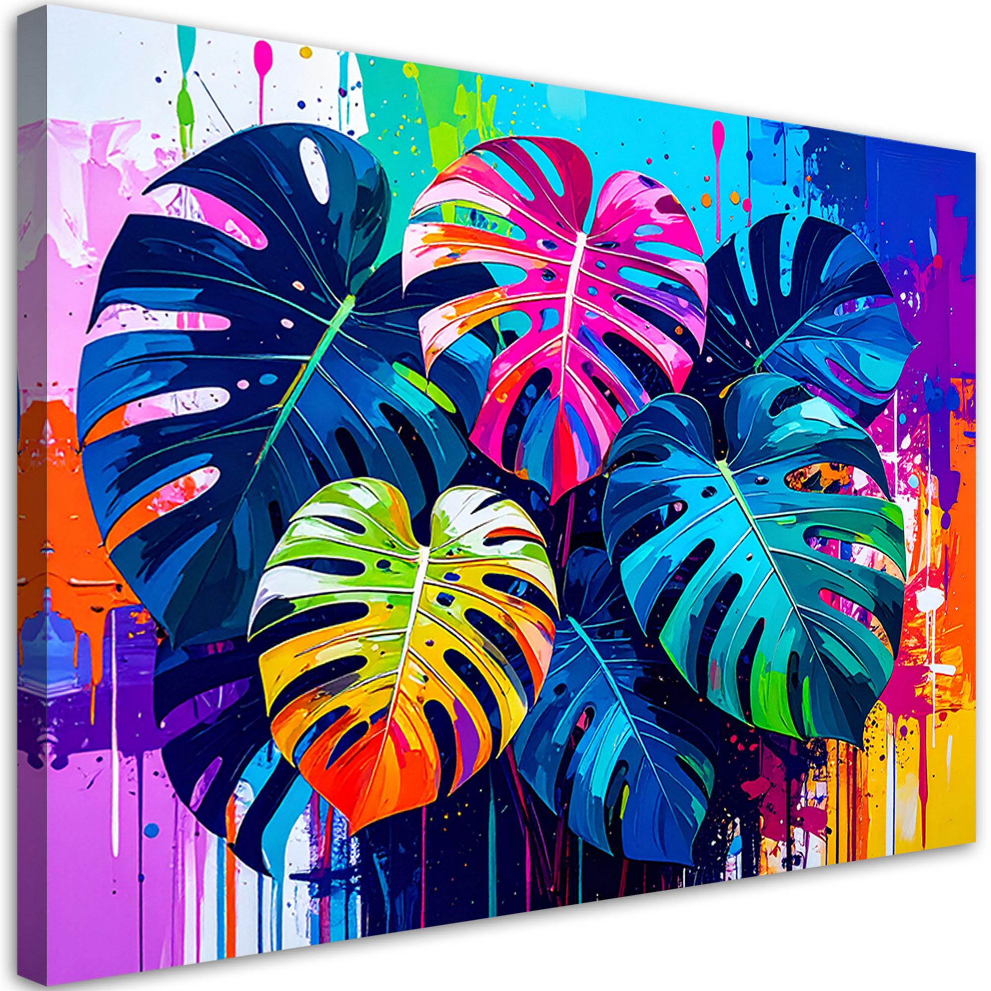LEINWANDBILD Bunte Blätter Monstera 60x40cm - Multicolor, Textil (60/40cm) - Feeby