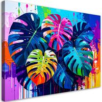 LEINWANDBILD Bunte Blätter Monstera 60x40cm - Multicolor, Textil (60/40cm) - Feeby