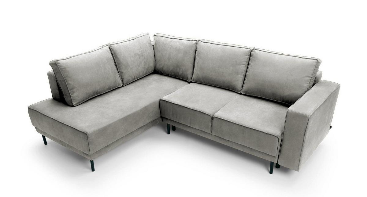 ECKSOFA Rodario Hellgrau Velours - Hellgrau/Schwarz, Textil/Metall (247/187cm) - Selsey