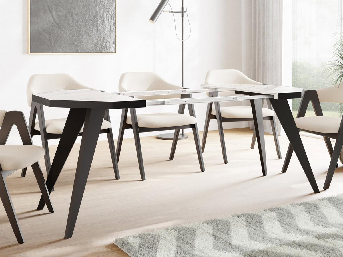 ESSTISCH Diamond Black achteckiger ausziehbarer, Marmor Weiß 100-150/100/76 cm - Ecru/Schwarz, Holz/Holzwerkstoff (100/150/77cm) - WFL GROUP