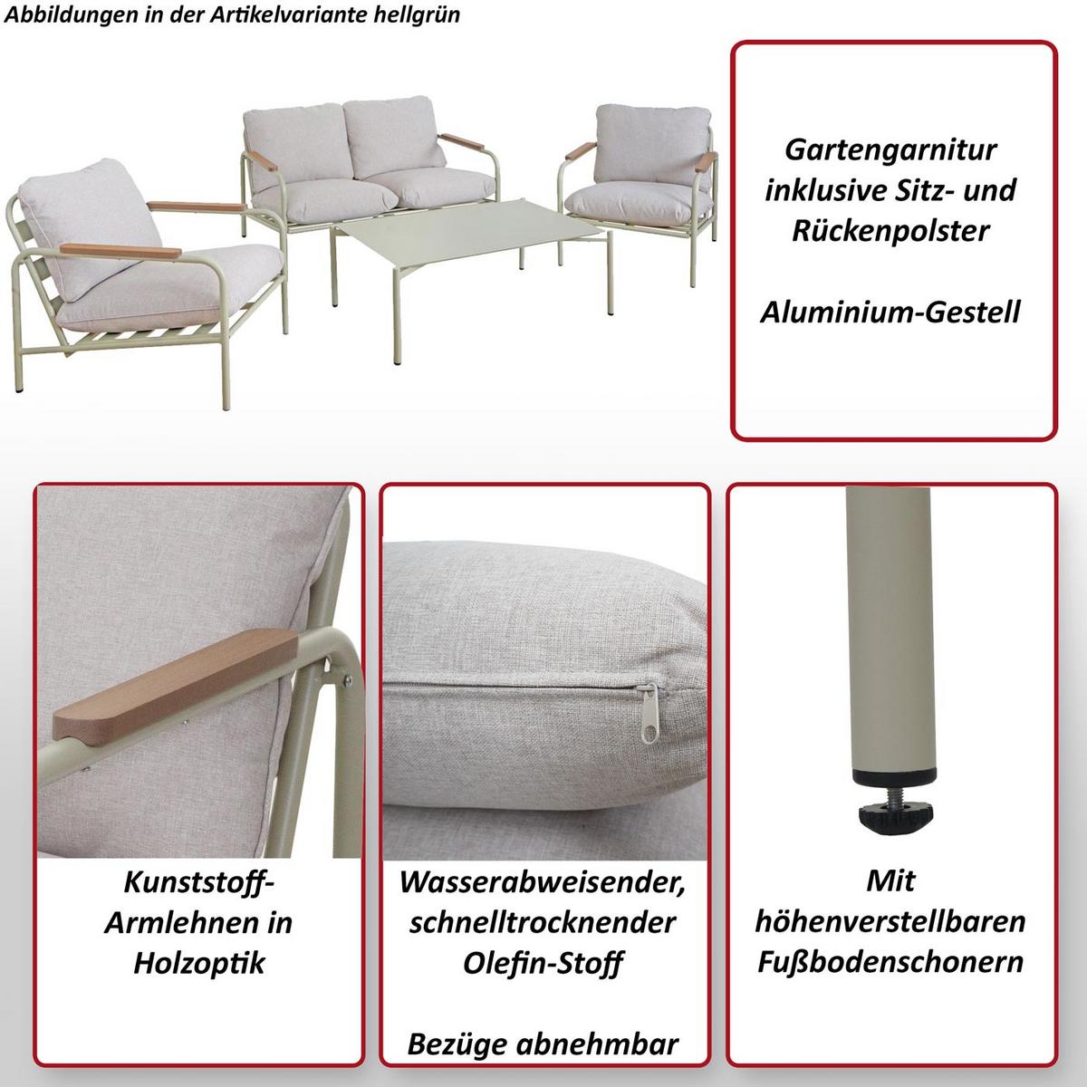 GARTENGARNITUR Rot, Beige 1x 2-Sitzer Gartenbank, 2x Sessel und 1x Tisch-Set - Beige/Rot, Metall - MCW