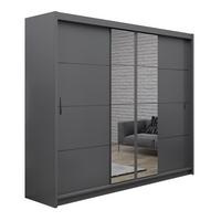 SCHWEBETÜRENSCHRANK KARTHUS 250/215/61 cm 3-türig mit Spiegel Graphitfarben - Graphitfarben, Holzwerkstoff (250/215/61cm) - MASSENO