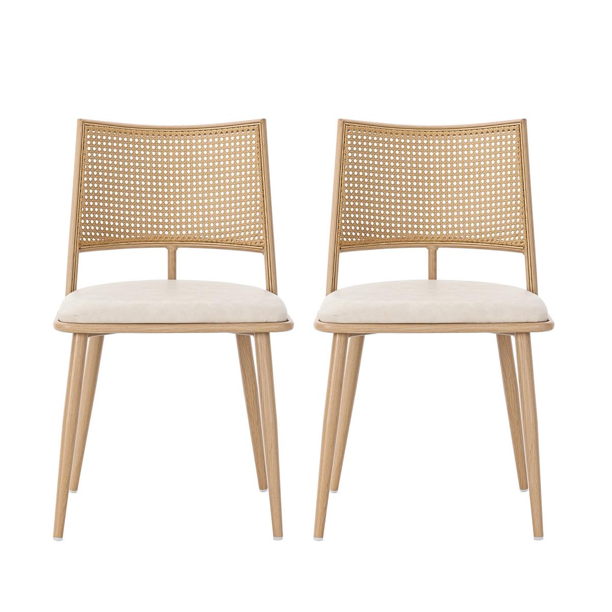 ESSZIMMERSTUHL 2er-Set PU-Sitz, Rattan-Rückenlehne, Beige - Sonoma Eiche, Naturmaterialien/Textil (50/80/56cm) - Urban Meuble