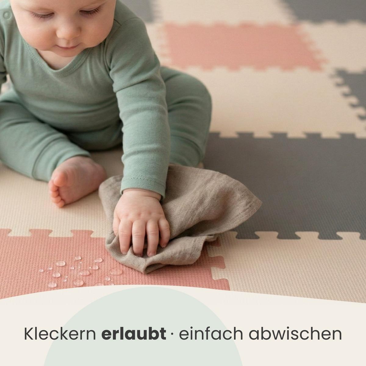 SPIELMATTE mit Rand - 270/90/1 cm Puzzlematte Grau Rosa Beige - Grau, Kunststoff (30/30cm) - Littletom