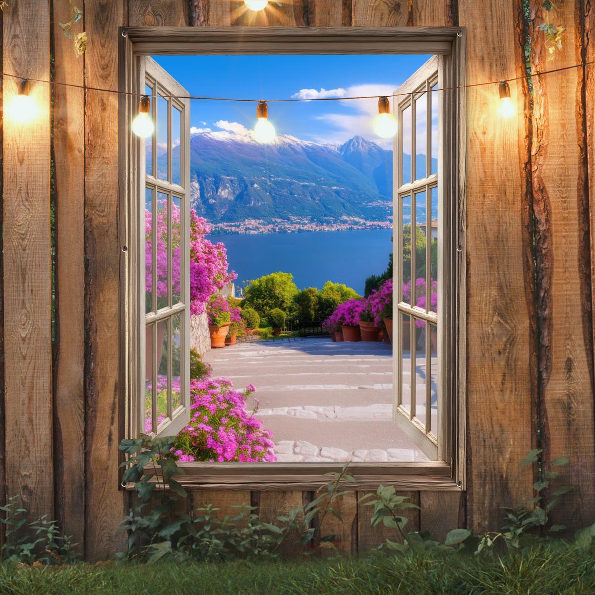 GARTENPOSTER Durchblick - Berg - Landschaft - Ausblicke - See Gartendekoration 120x160 cm - Blau, Kunststoff (120/160/0.2cm) - OnlyWow