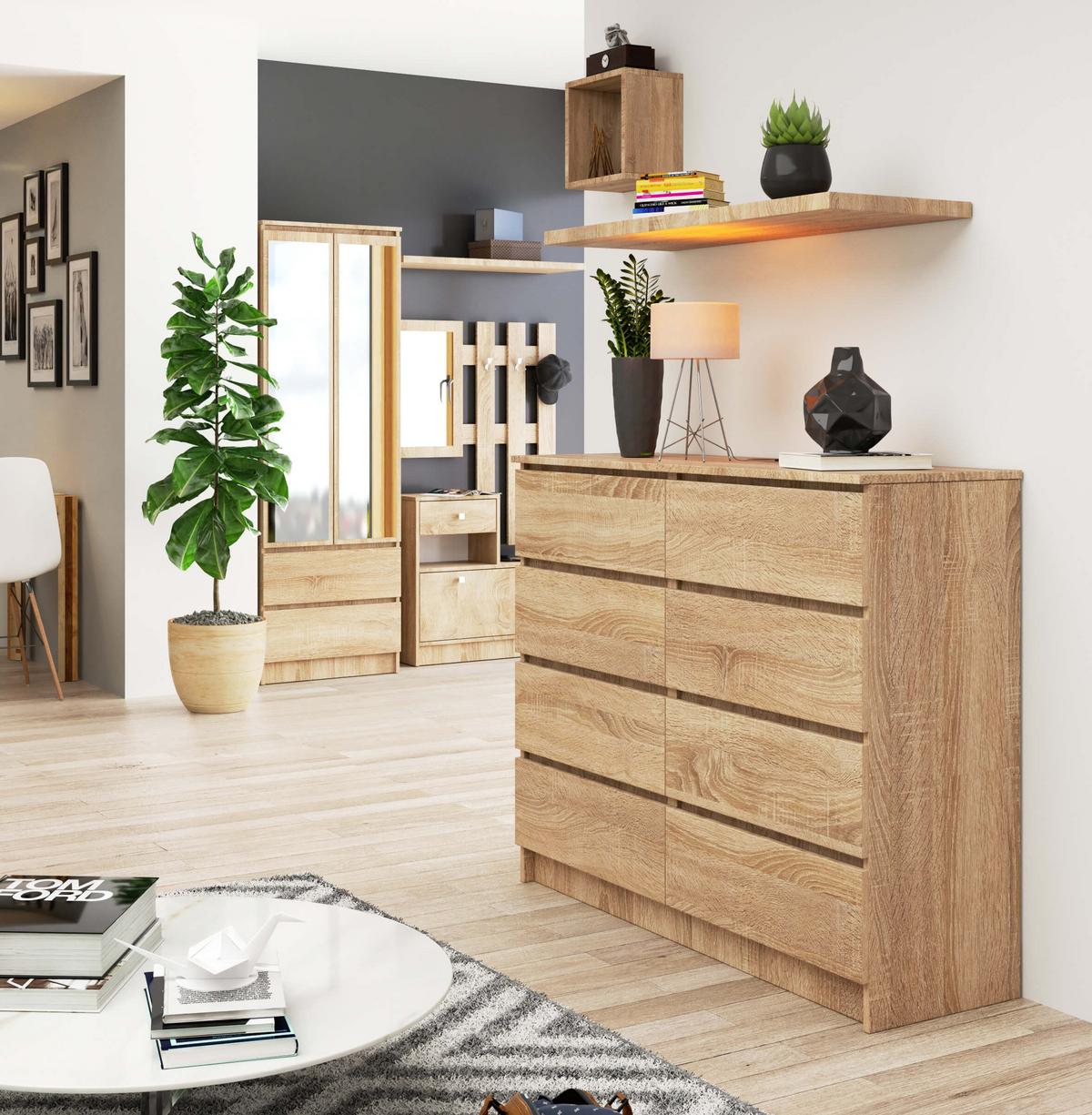 KOMMODE Eiche Sonoma 99/120/40 - Sonoma Eiche, Holzwerkstoff (120/99/40cm) - RAUMHIRSCH FURNITURE