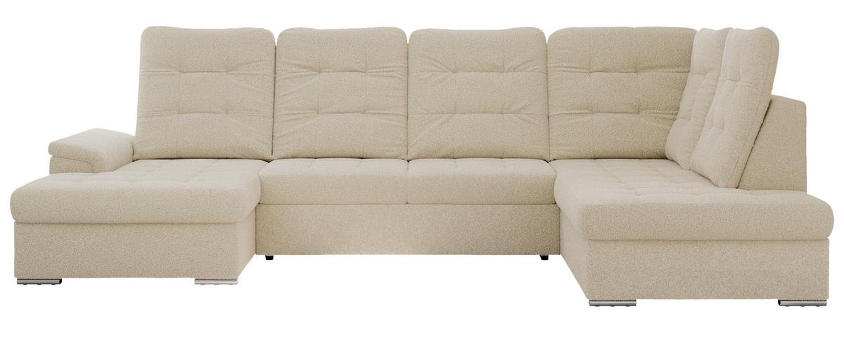 WOHNLANDSCHAFT MADRITO U - Beige Boucle - Rechts - Beige/Silberfarben, Textil/Metall (323/89/204cm) - MKS