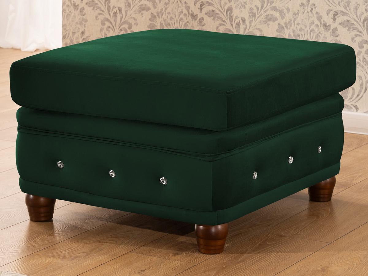 HOCKER Chesterfield Cleo Blink Flasche Grün Samt mit Kristallsteppung und braunen Massivholzfüßen - Braun/Grün, Holz/Textil (75/45/70cm) - S-Style Möbel