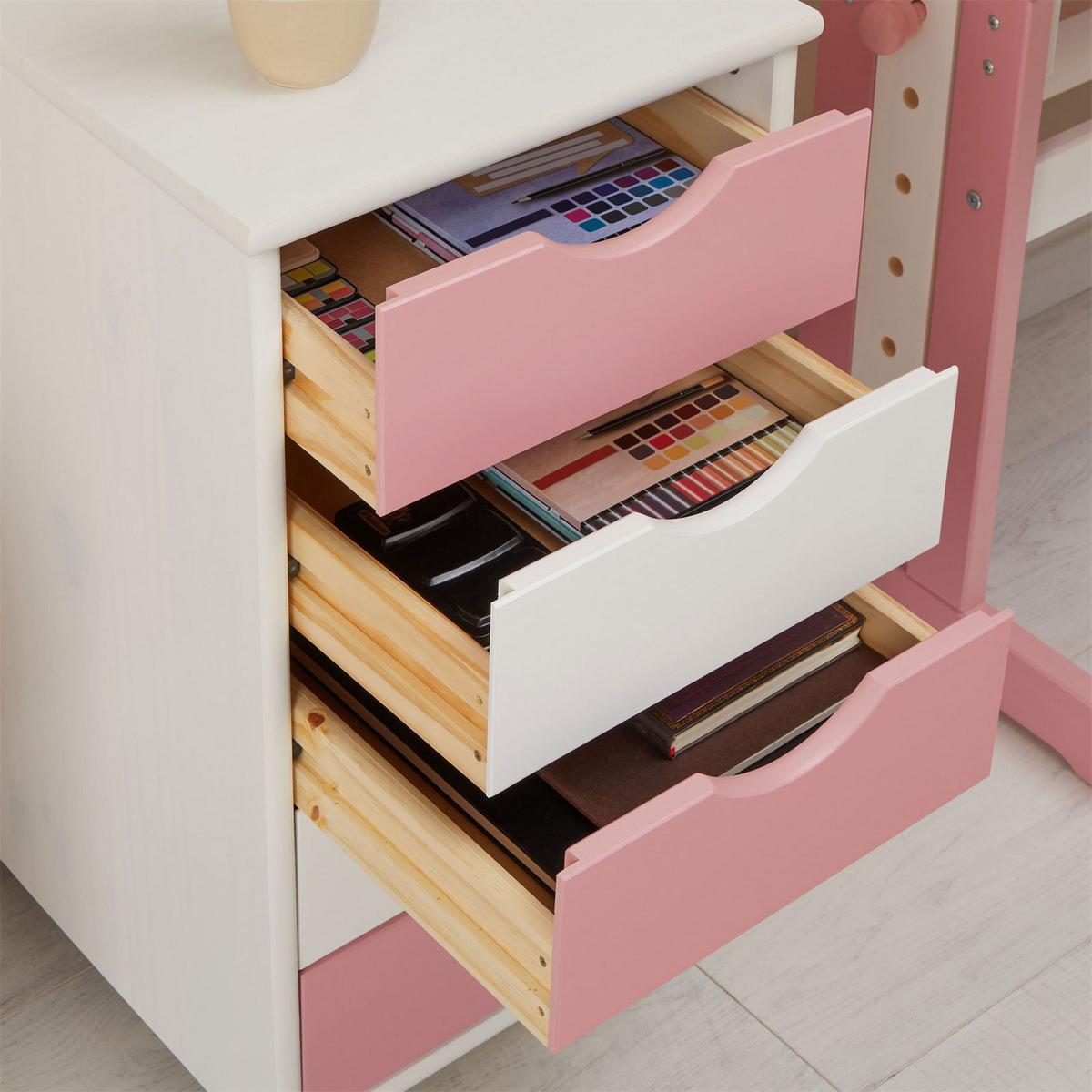 ROLLCONTAINER LAGOS weiß/rosa - Weiß/Rosa, Holz (35/65/40cm) - IDIMEX