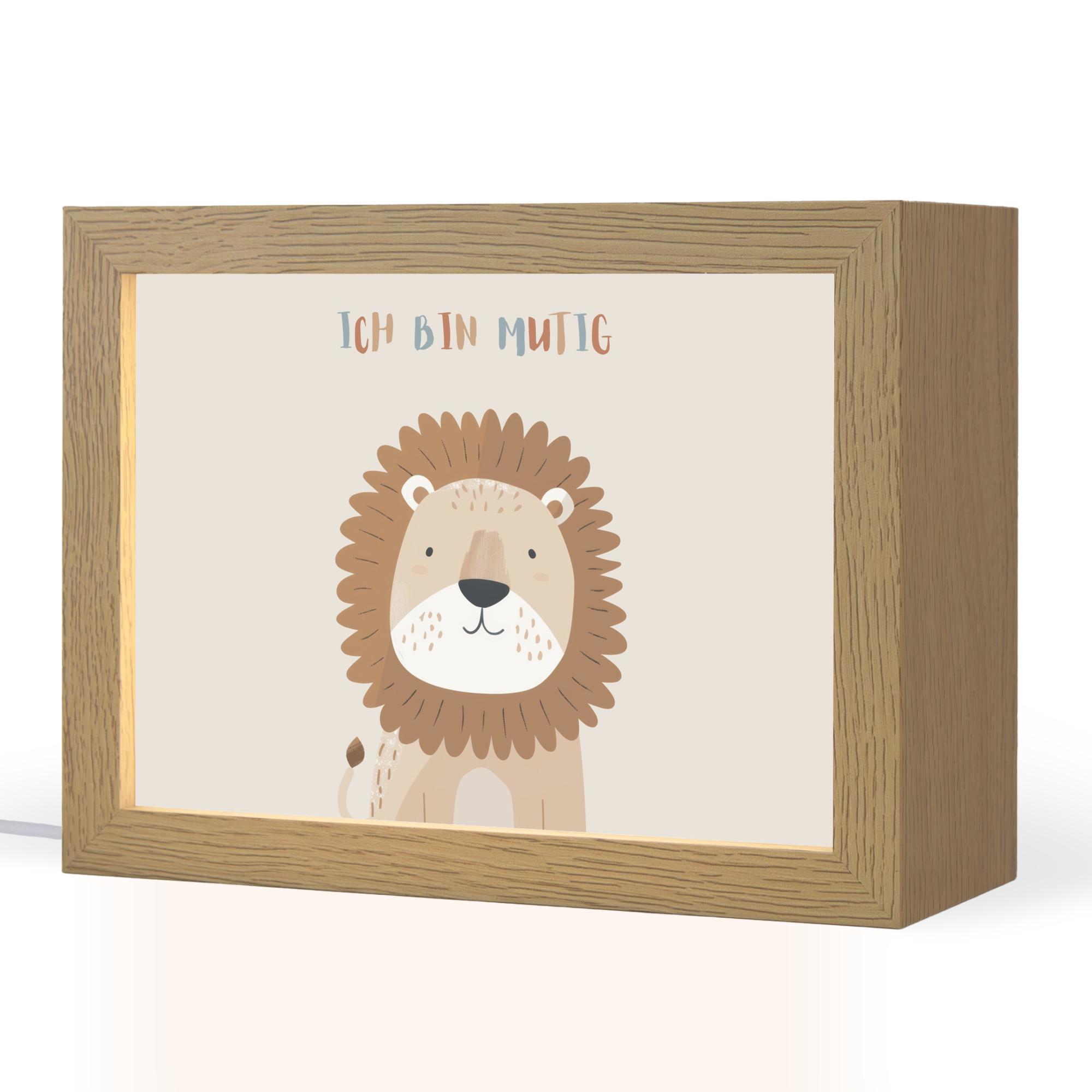 NACHTTISCHLAMPE Löwe - Beige - Tier - Mutig - Zitat 20x15 cm - Beige, Holzwerkstoff (8/20/15cm) - OnlyWow