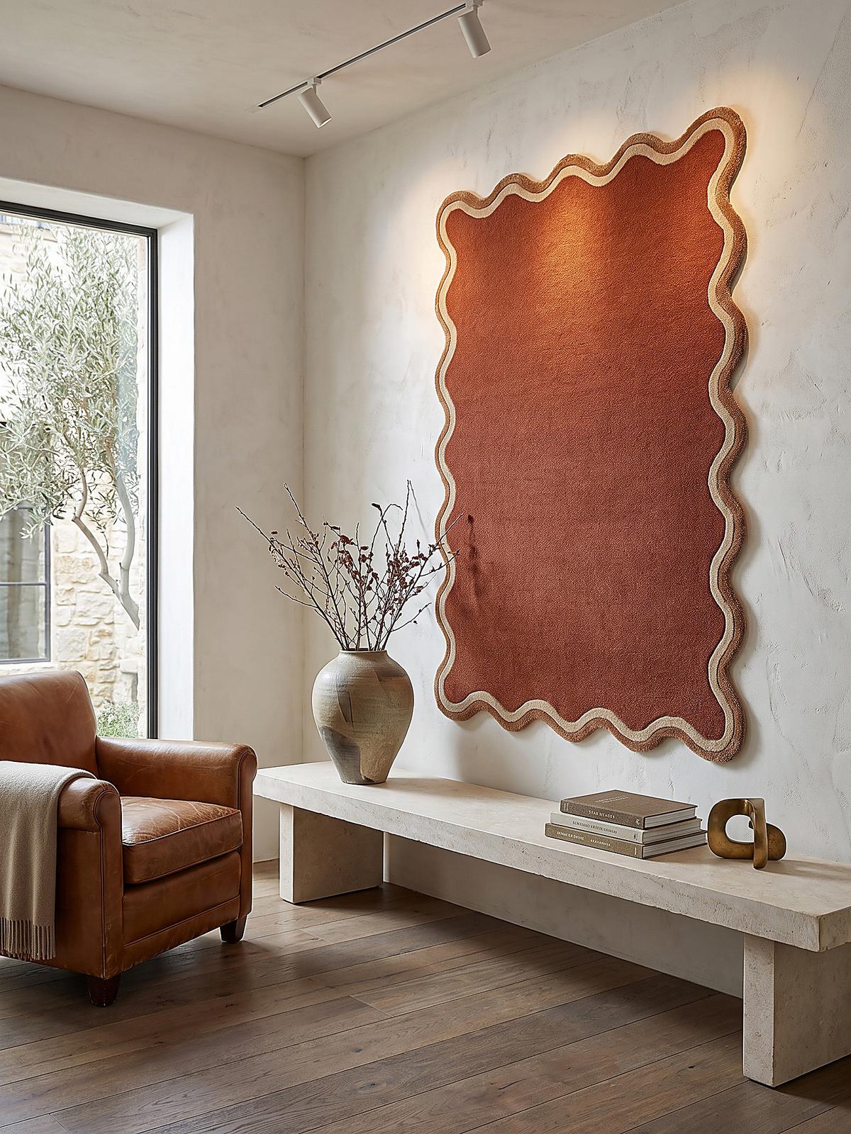WOLLTEPPICH handgetuftet ALHAM, Wellenbordüre, Terrakotta, 120 x 170 cm - Orange, Textil (120/170cm) - KADIMA DESIGN
