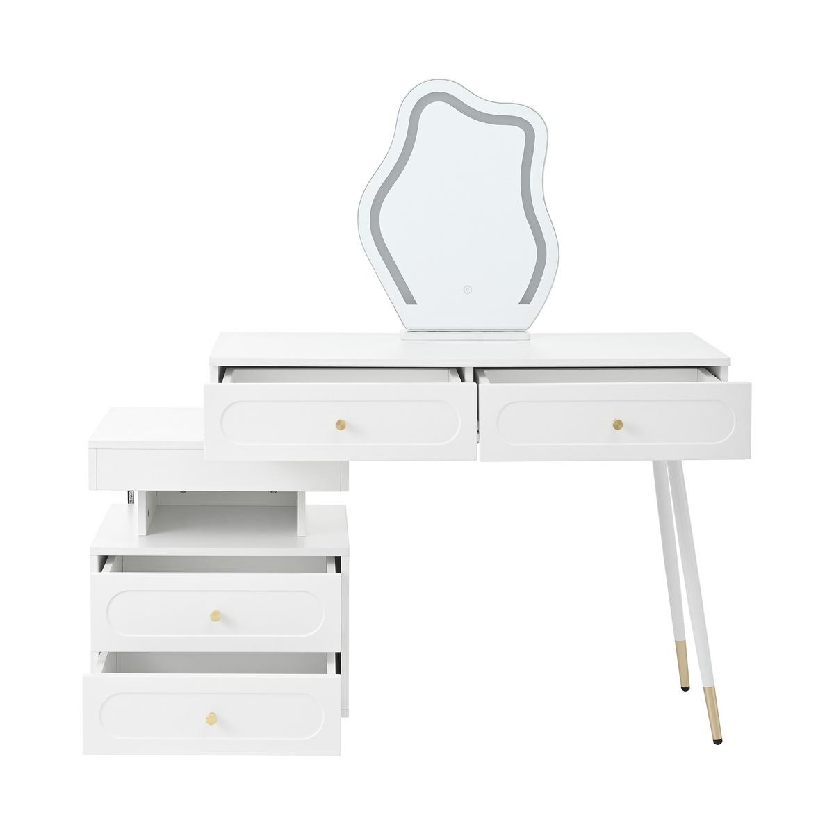SCHMINKTISCH-SET mit LED-Spiegel & Beleuchtung Weißes - Weiß, Glas/Holzwerkstoff (140/130/40cm) - Urban Meuble