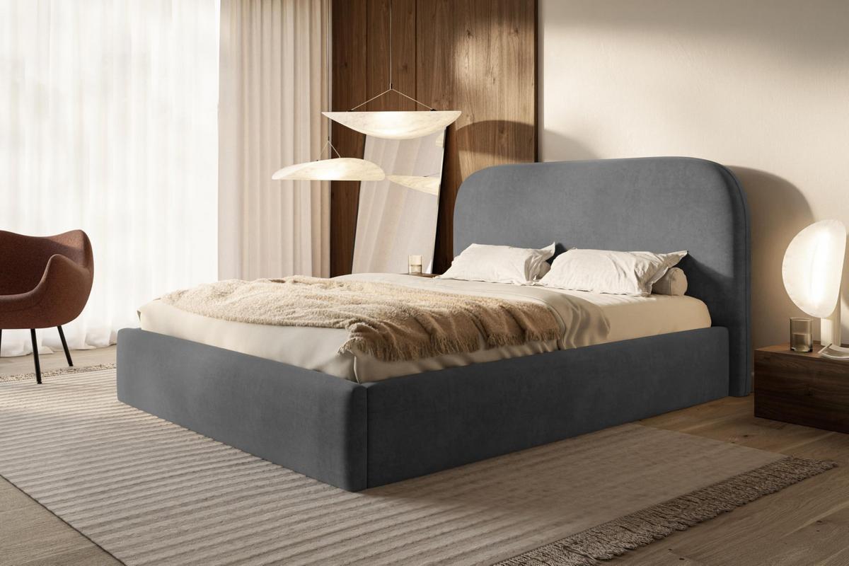 BETT 180x200 - Polsterbett mit Bettkasten und Metallrahmen - Modern Betten - Weicher Jasminstoff - Kollektion Verona - Dunkelgrau - Dunkelgrau, Holz/Textil (180/200cm) - Alpi-Möbel