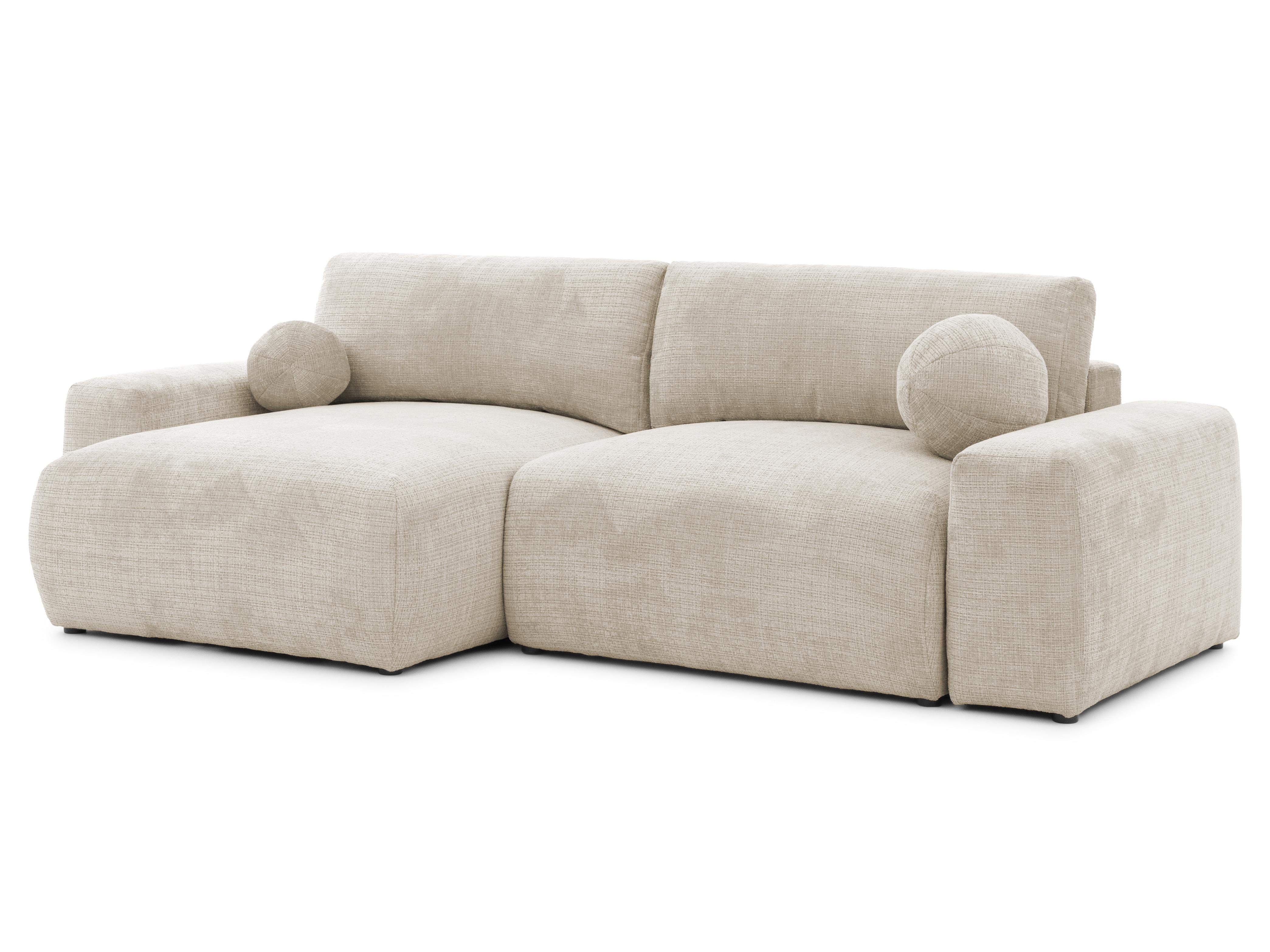 ECKSOFA Puffy mit Schlaffunktion und Bettkasten - besonders weich und puffig aus Beige Chenille-Stoff - Ottomane links - Beige/Creme, Holz/Kunststoff (138/266cm) - S-Style Möbel
