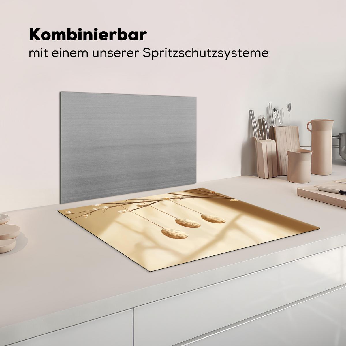 HERDABDECKPLATTE Beige - Osterkuchen - Eier Herdabdeckung Induktionsfeld 65x52 cm - Beige, Kunststoff (65/52/0.2cm) - MuchoWow