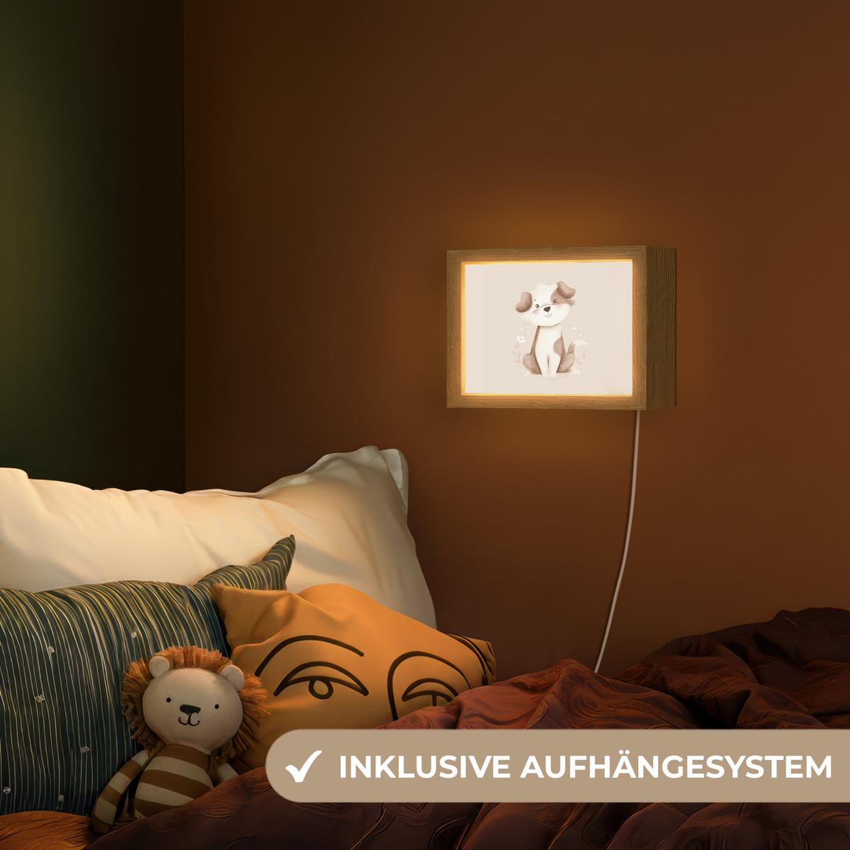 NACHTTISCHLAMPE Hund - Gefleckt - Braun 20x15 cm - Beige, Holzwerkstoff (8/20/15cm) - OnlyWow