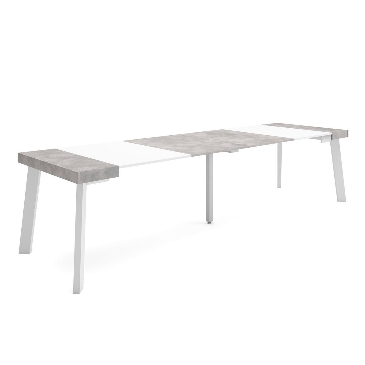 KONSOLENTISCH ausziehbar 58 bis 302cm, für 14 Gäste, weiß zementgrau, 90/58/73cm - Weiß/Grau, Holzwerkstoff (90/302/73cm) - Skraut Home
