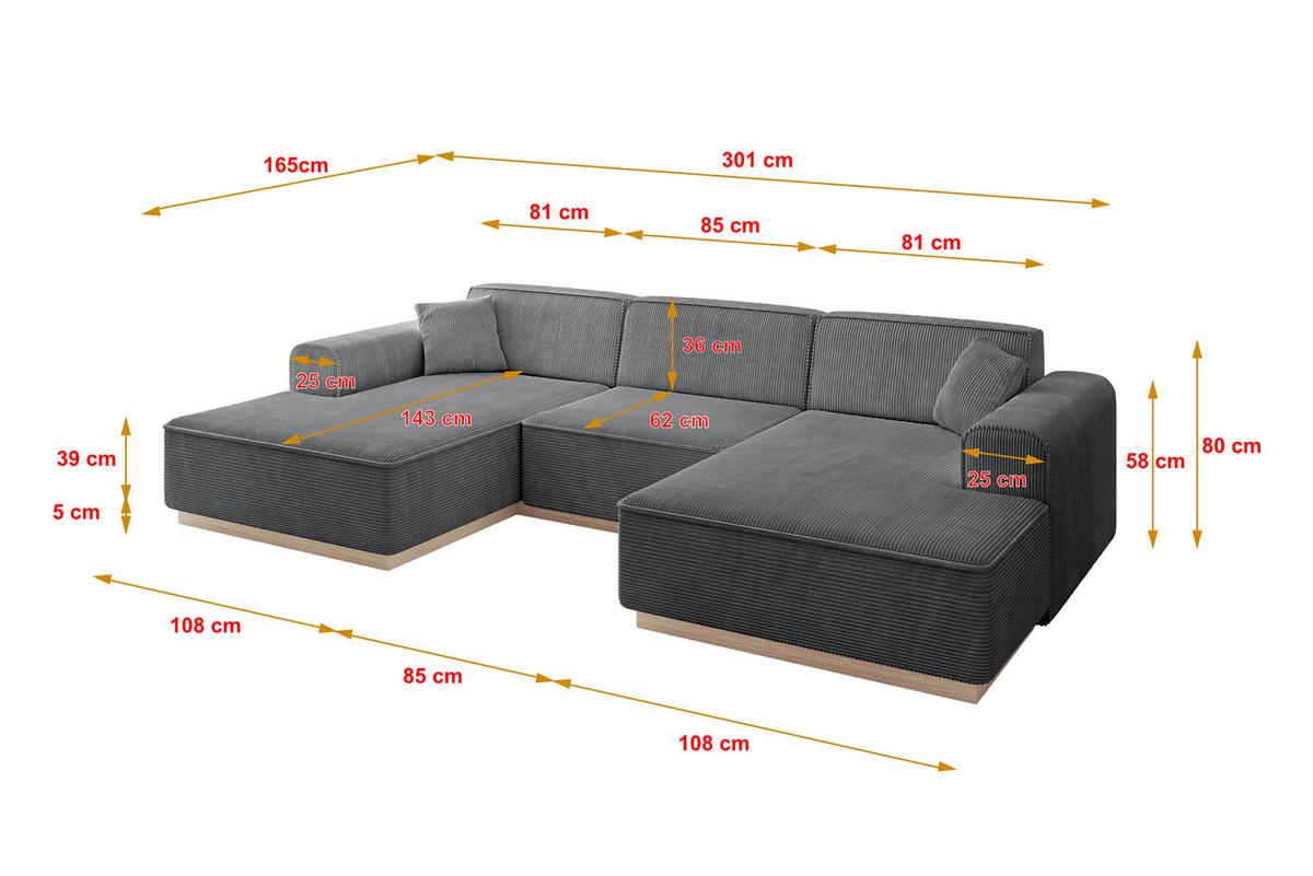 WOHNLANDSCHAFT IREA-U1 - 301x165x80 cm Duneklgrau - Dunkelgrau, Holzwerkstoff/Textil (301/80/165cm) - ALTDECOR