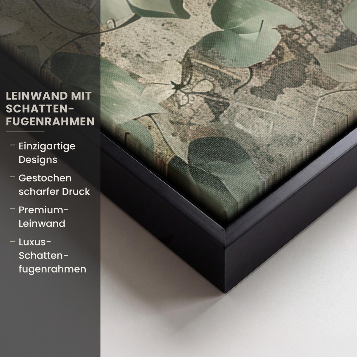 LEINWAND Bilder mit Rahmen - Blumen - Blätter - Abstrakt - Modern - 50x50 - Grau, Textil (50/50cm) - MuchoWow