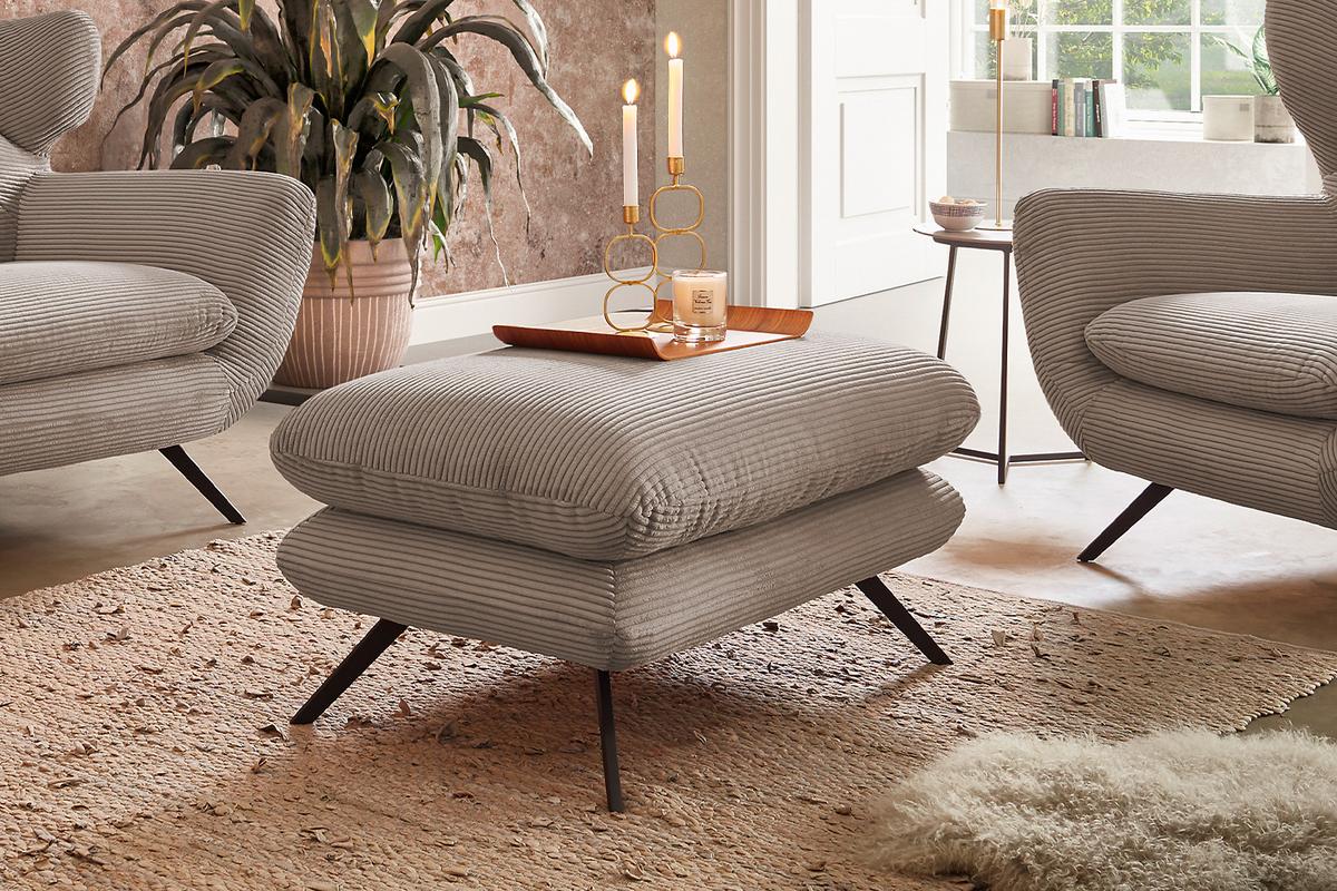 HOCKERBANK CHARME Taupe Cord - Taupe, Textil (90/45/60cm) - KAWOLA