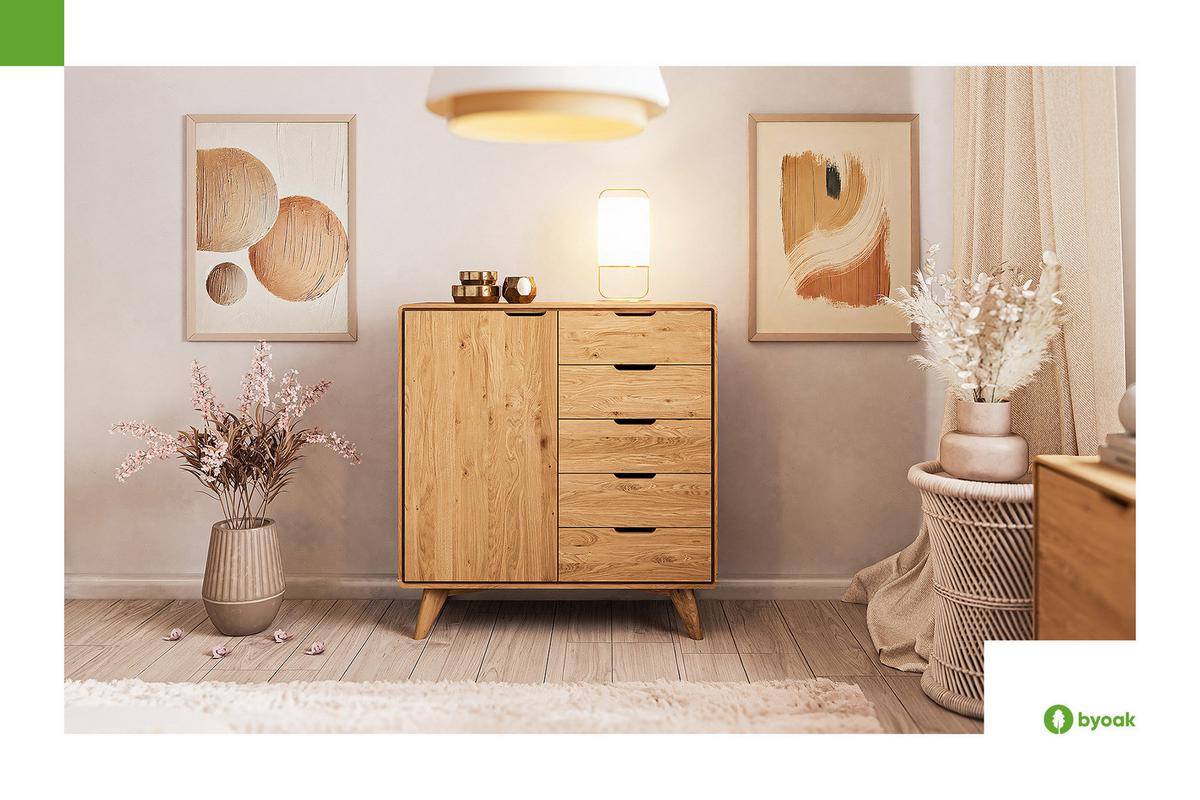 KOMMODE HOCH GREG Wildeiche - Wildeiche, Holz (90/92/40cm) - byoak