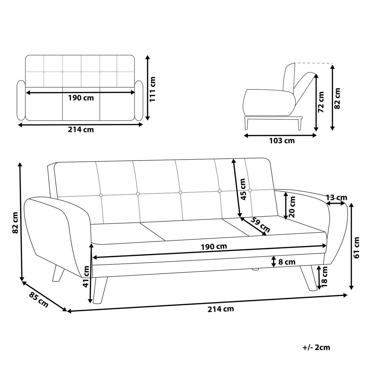 3-SITZER-SCHLAFSOFA Polyester Grau Florli - Hellgrau, Textil (214/82/85cm) - Beliani