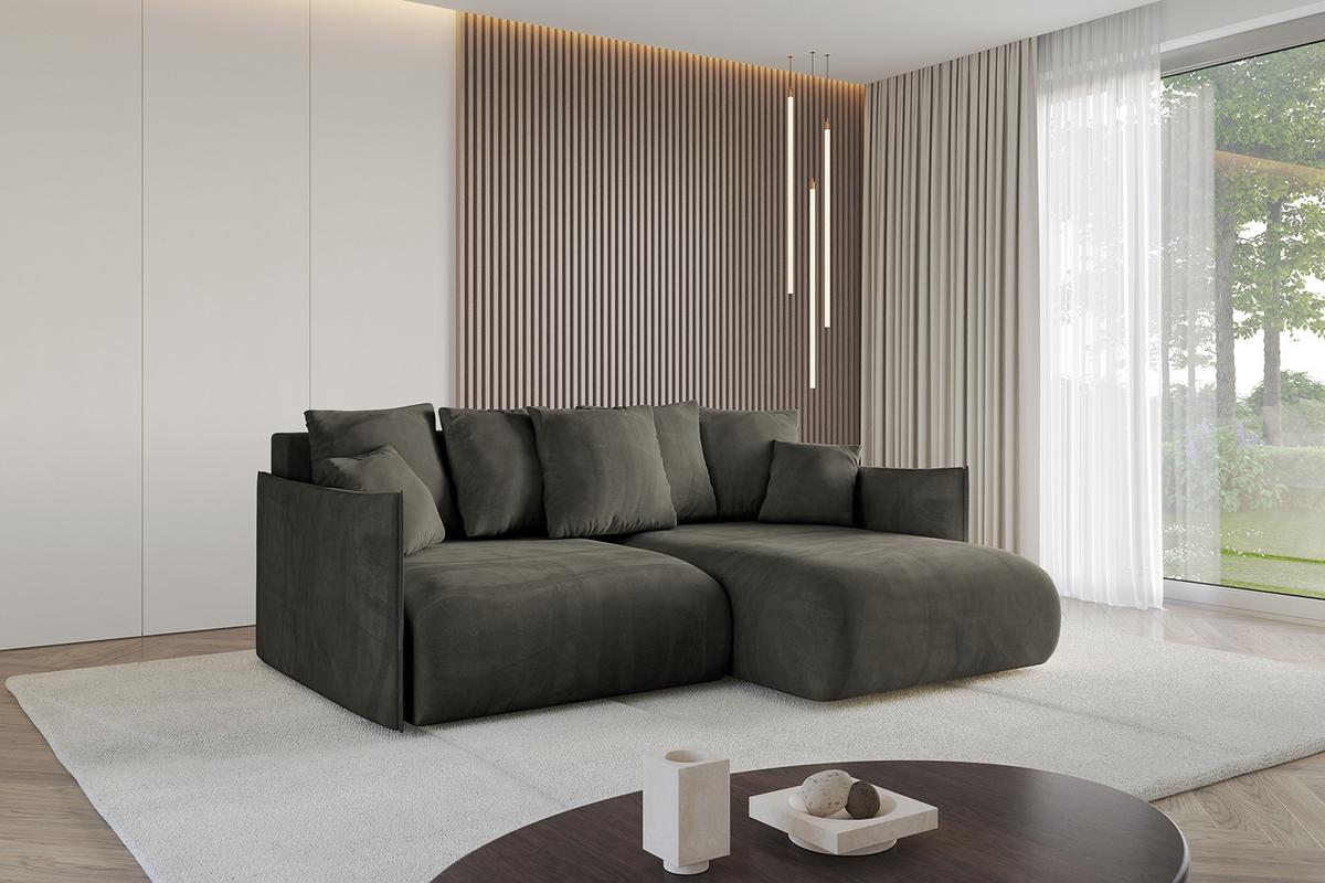 ECKSOFA Ottomane rechts ONESK-L 216x177x72 Schwarz Velours - Schwarz, Holzwerkstoff/Kunststoff (177/216cm) - ALTDECOR