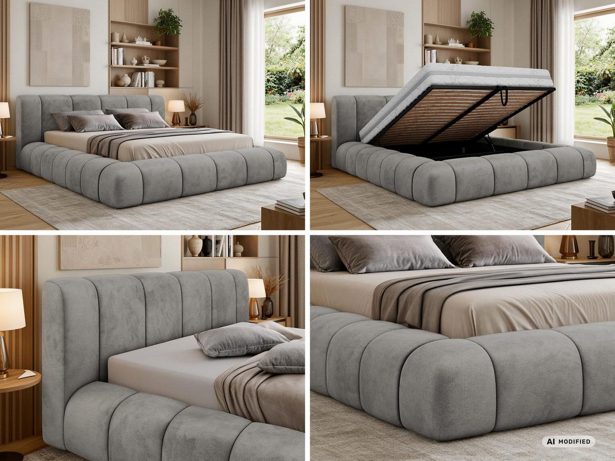 POLSTERBETT NUBEA CLASSIC 160/200 - Hellgrau Velvet - ohne Matratze - Hellgrau, Textil (160/200cm) - MKS