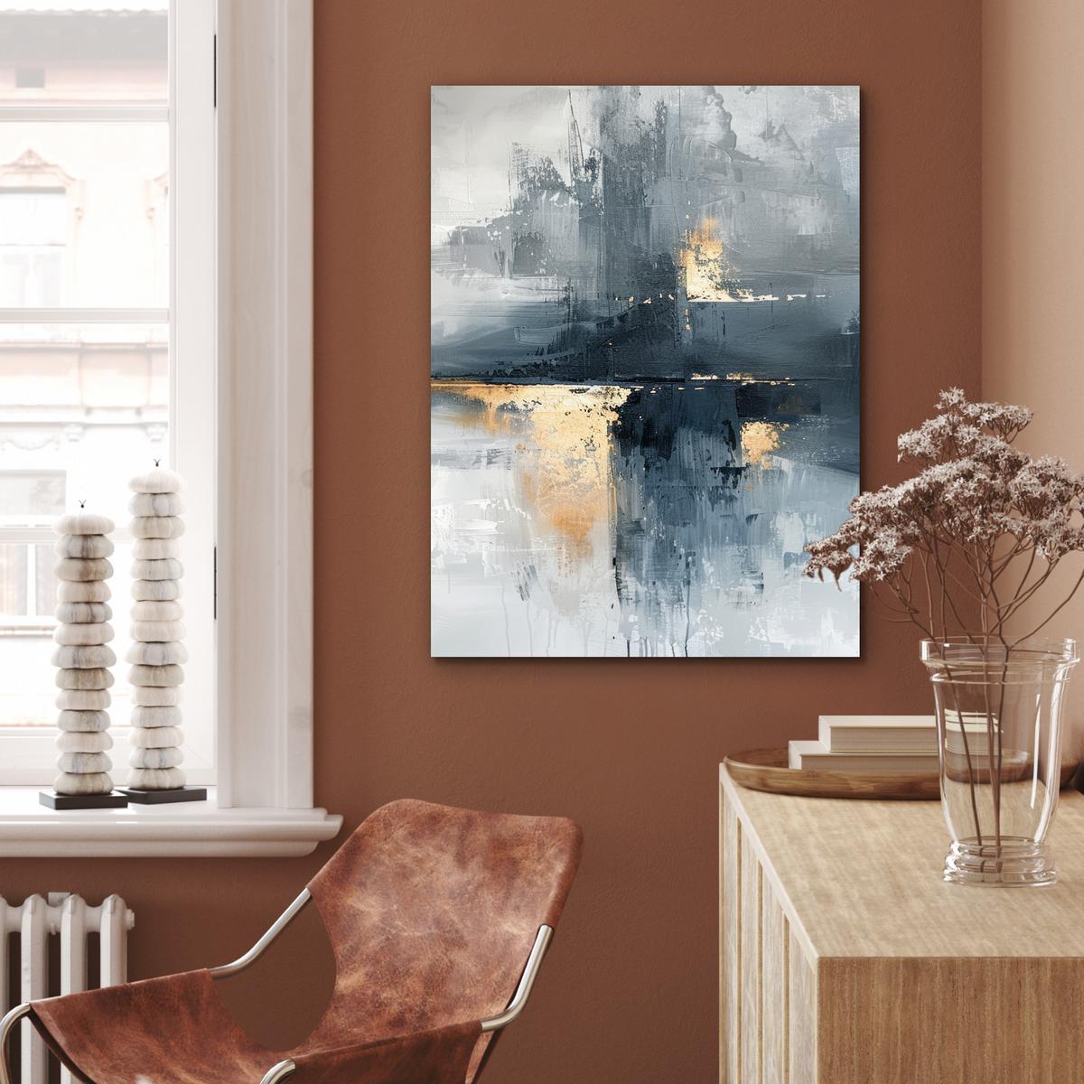 METALLBILD Kunst - Grau - Gold - Abstrakt 60x80 cm - Dunkelgrau, Metall (60/80cm) - MuchoWow