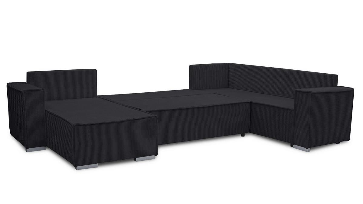 WOHNLANDSCHAFT Lovere U Schwarz 314/217/90 cm – mit Schlaffunktion und Bettkasten - Silberfarben/Schwarz, Textil/Metall (314/90/217cm) - AX Living