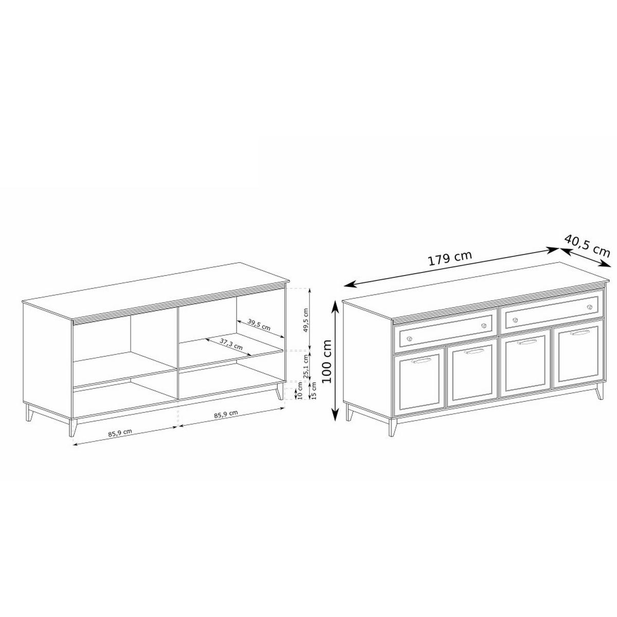 KOMMODE Charlott mit 2 Schubladen und 4 Türen - Kaschmir/Eichefarben, Holz/Holzwerkstoff (179/100/40.5cm) - Beautysofa