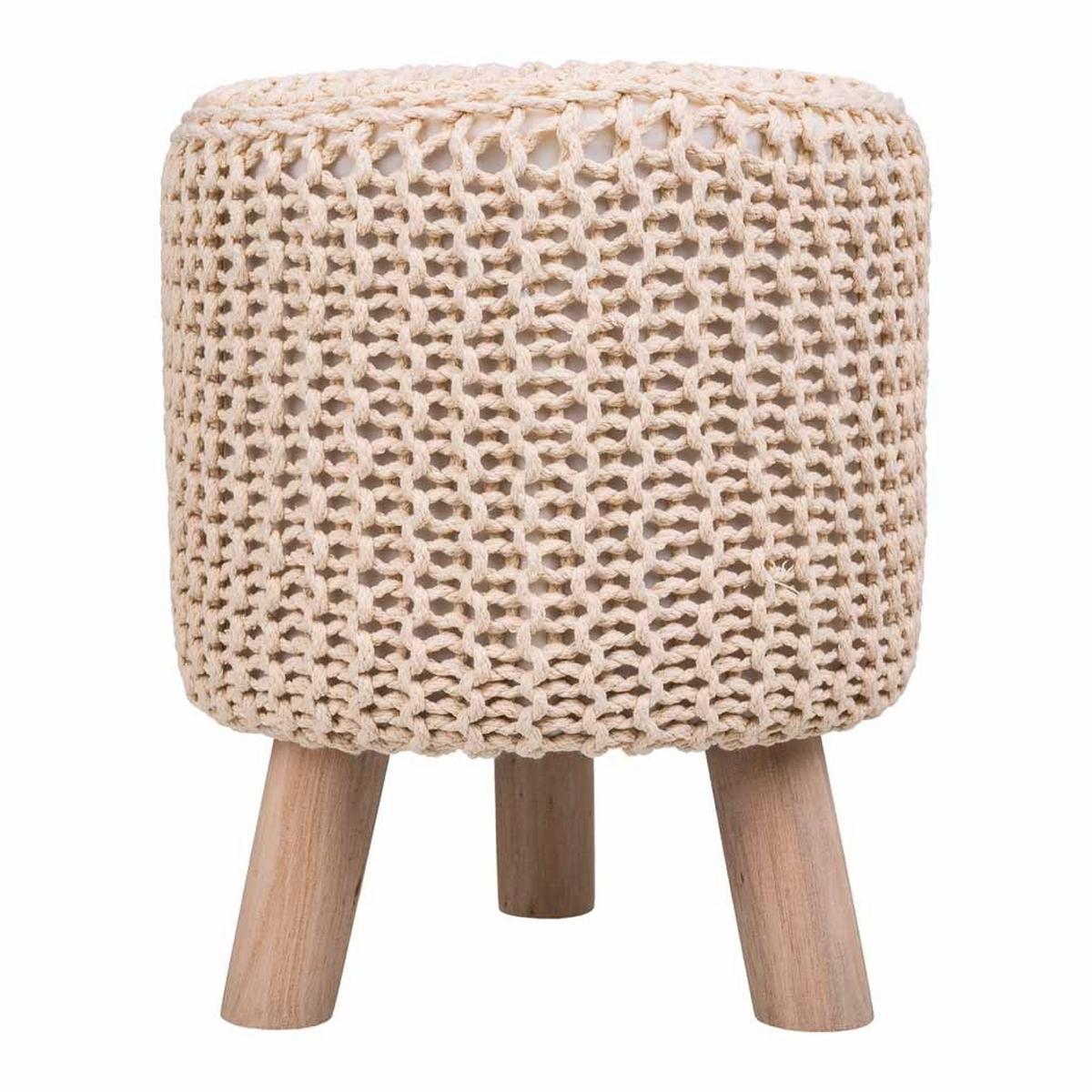 HOCKER aus Holz und Baumwolle, 32x40cm - Beige, Holzwerkstoff (32/40/32cm) - Wanderlust