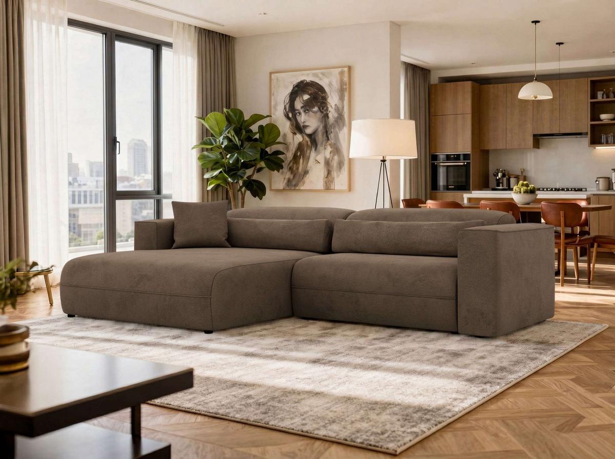 ECKSOFA PAZURRO L - Braun Velvet - Links Seite - Schwarz/Braun, Kunststoff/Textil (288/180cm) - MKS