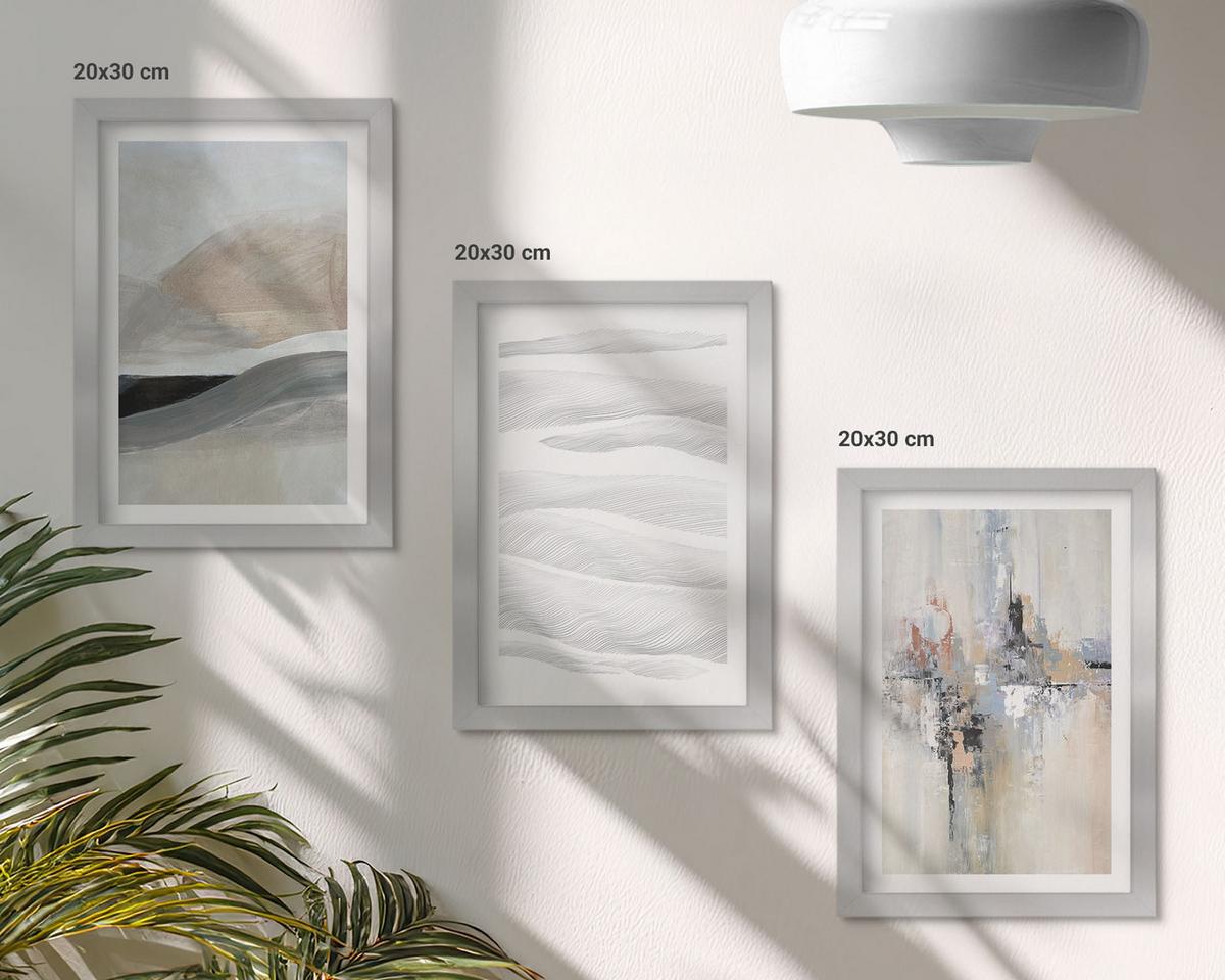 BILDER SET 3er Set - 20x30 cm Silberner Rahmen - Abstrakte Erdmuster - Silberfarben, Kunststoff (20/30cm) - TULUP