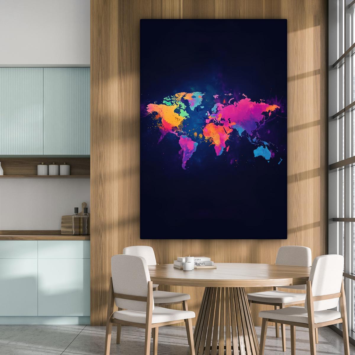 LEINWANDBILD Weltkarte - Bunt - Graffiti Deko Groß 90x140 cm - Multicolor, Textil (90/140cm) - MuchoWow