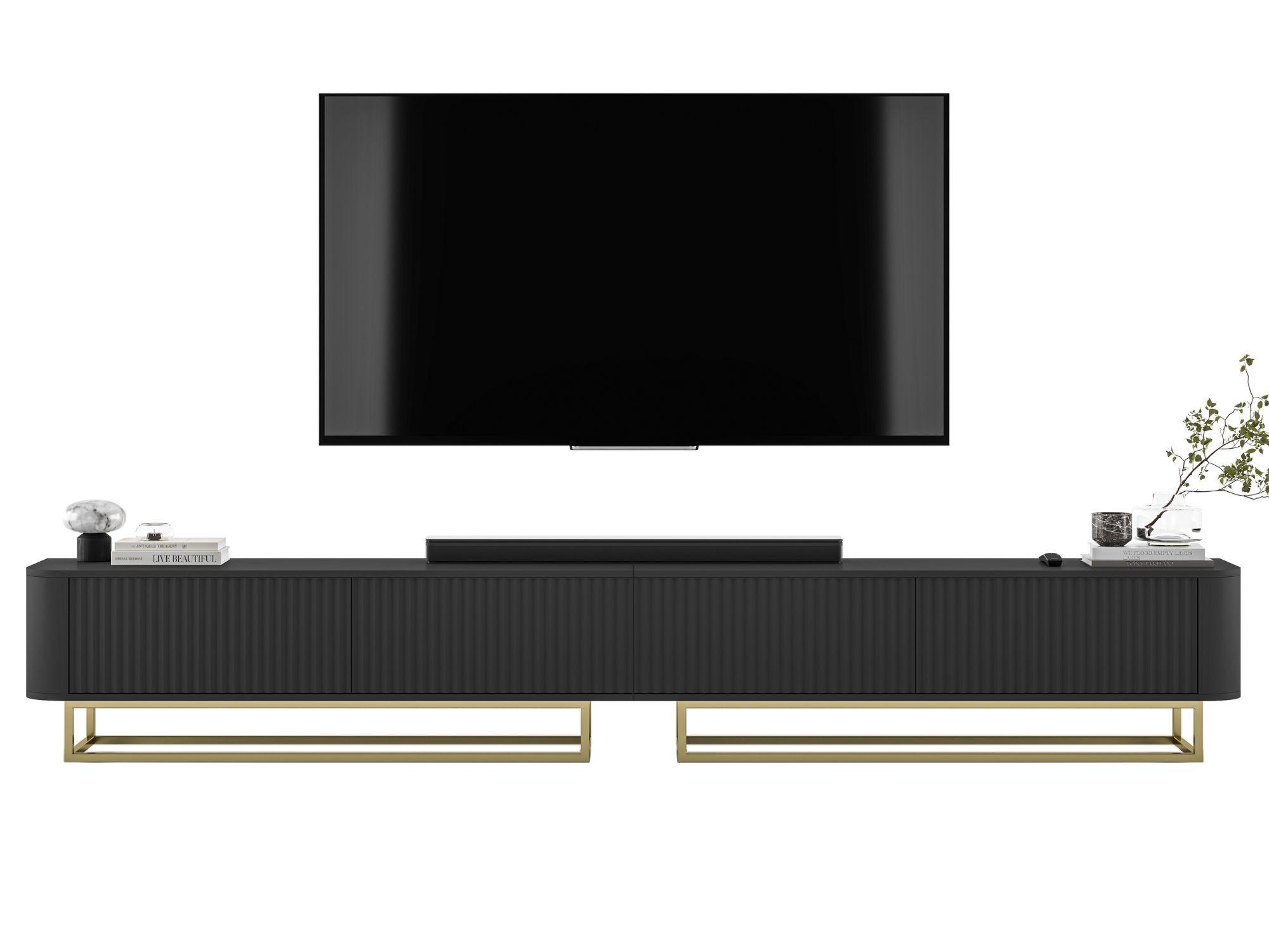 TV-LOWBOARD 2er-Set Aurora Schwarz matt 280 cm mit Metallrahmen - Goldfarben/Schwarz, Holzwerkstoff/Metall (280/44/35cm) - Meble Lindner