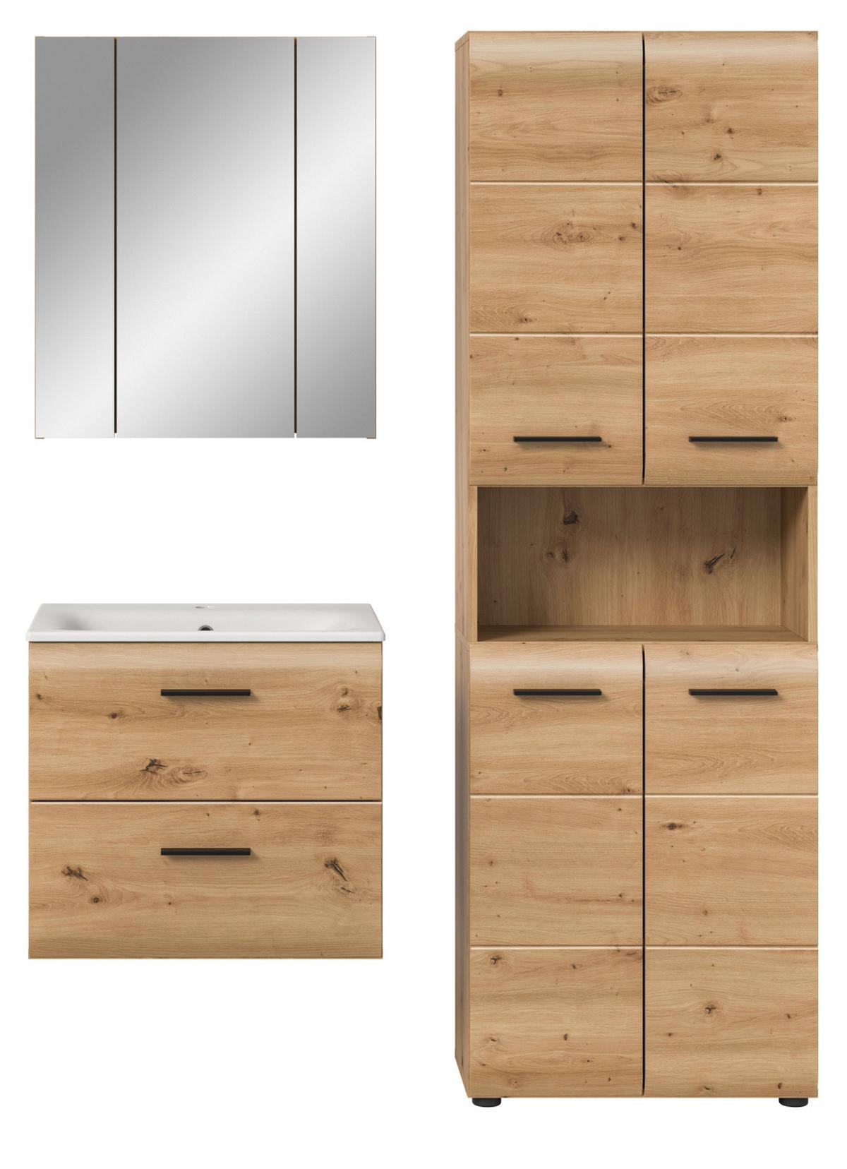 BADMÖBEL-SET 3-teilig in Artisan Eiche, Badkombination inkl. Waschbecken, 135 x 185 cm Cover - Schwarz/Eiche Artisan, Glas/Keramik (135/185/30cm) - Inn.Furn