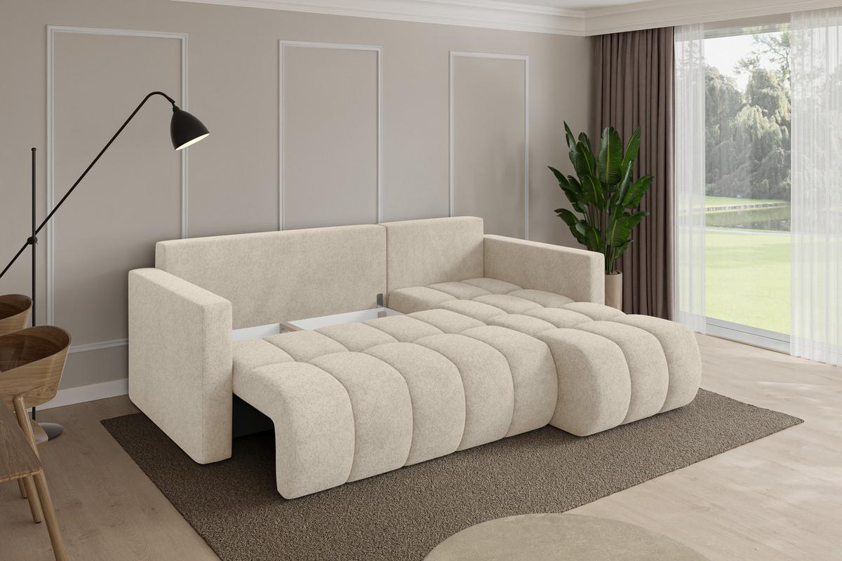 ECKSOFA mit Schlaffunktion Ottomane Rechts GARD-L 226x146x85 Creme Velours - Creme/Schwarz, Holzwerkstoff/Kunststoff (226/146cm) - ALTDECOR