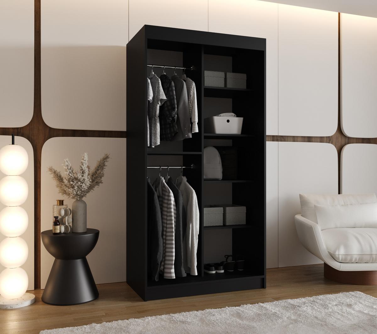 SCHIEBETÜRENSCHRANK mit Spiegel ROYAL 200/100/62 2-türig - Silberfarben/Schwarz, Holz (100/62/100cm) - MÖBEL KRYSPOL