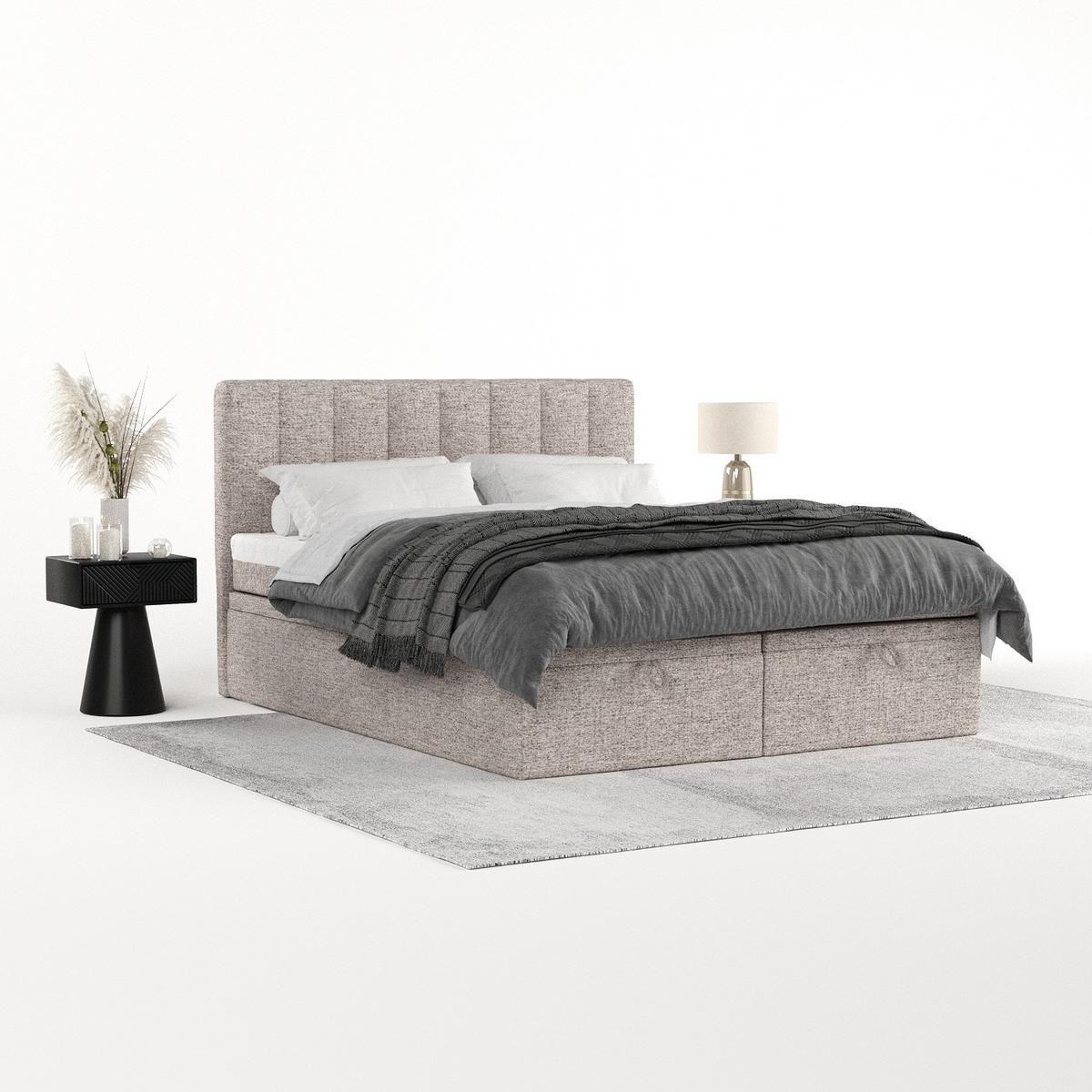 BOXBETT Lume 160/200 cm Beige im Neve Stoff - Beige/Schwarz, Holz/Holzwerkstoff (160/200cm) - AltaBeds
