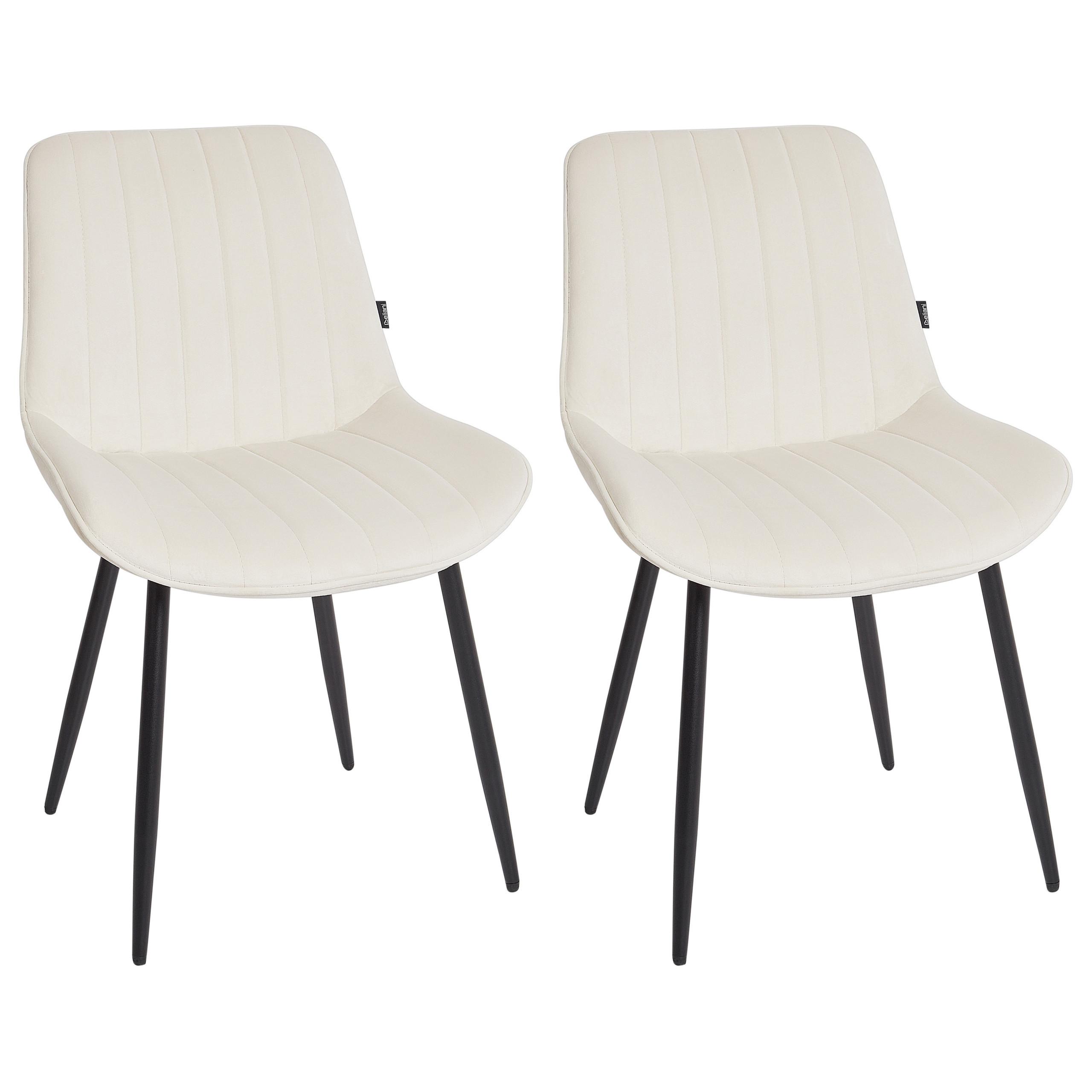 ESSZIMMERSTUHL 2er-Set Samtstoff Helles Beige Dubrovnik - Creme/Schwarz, Textil (53/81/58cm) - Beliani