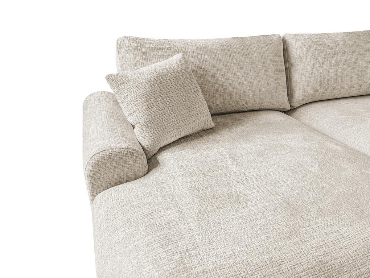 ECKSOFA Melvano mit Schlaffunktion und Bettkasten im Japandi-Stil aus weichem Beige Chenille-Stoff - Creme/Schwarz, Holz/Kunststoff (145/240cm) - S-Style