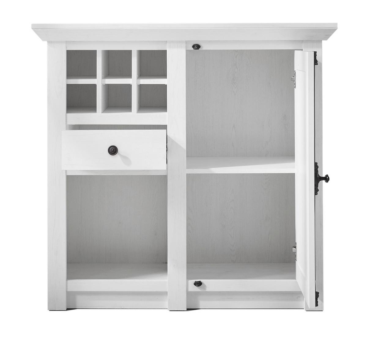 KOMMODE Pinie weiß Landhaus 105 cm, Anrichte mit Weinregal - Schwarz/Weiß, Holzwerkstoff/Metall (105/100/45cm) - Furn.Design