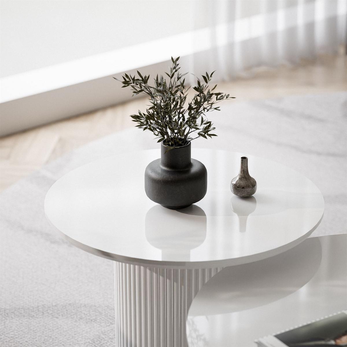 COUCHTISCH-SET OVI mit geriffeltem Sockel - Creme, Holzwerkstoff (80/80/42cm) - Lookway