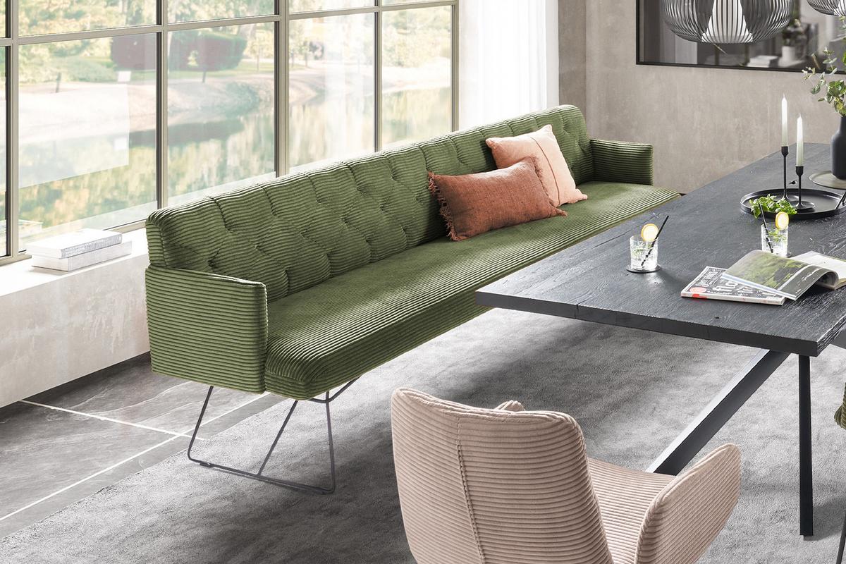ESSZIMMERBANK CHARME Grün Cord - Olivgrün/Grün, Textil (206/85/69cm) - KAWOLA