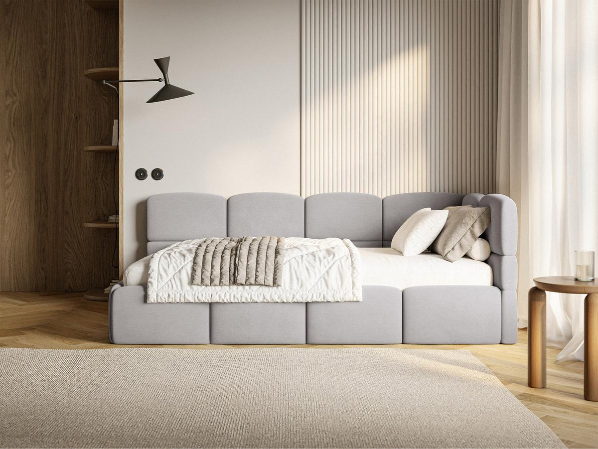 JUGENDBETT Cloudy Hellgrau 120 cm, Easy-Clean-Velours - Hellgrau/Schwarz, Kunststoff/Textil (120/200cm) - Selsey