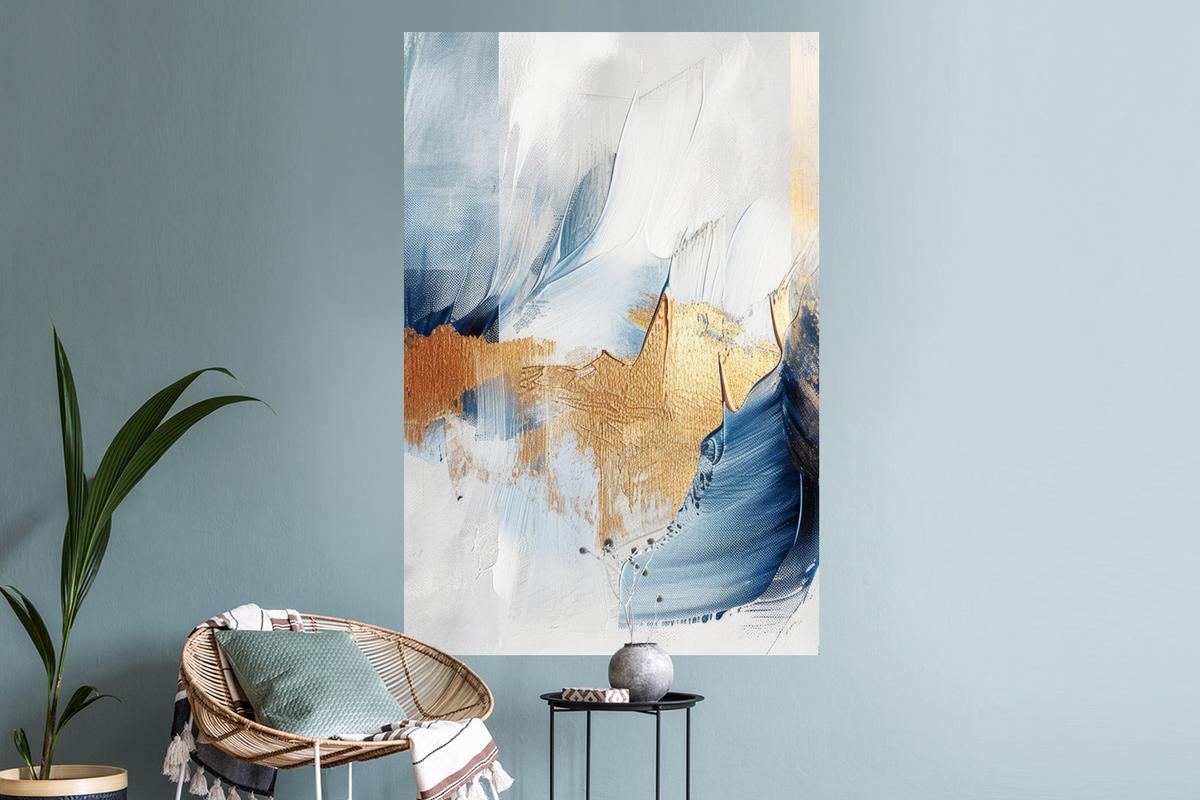WANDTATTOO Gold - Blau - Aquarell - Kunst - Modern Wandaufkleber 80x120 cm - Hellblau, Kunststoff (80/120/0.1cm) - MuchoWow